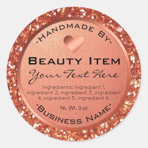Faux Rose Gold Glitter Handmade Skin Care Products Classic Round Sticker