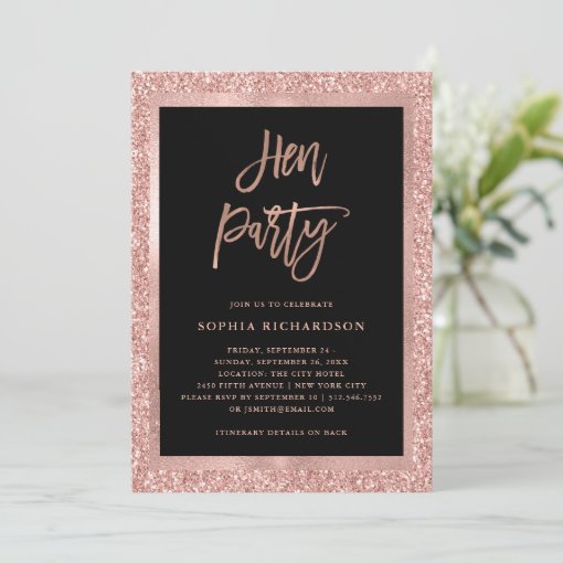 Faux Rose Gold Glitter | Hen Party with Itinerary Invitation | Zazzle