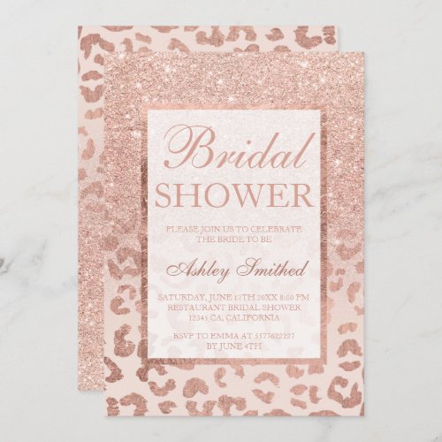 Faux rose gold glitter leopard chic Bridal shower Invitation