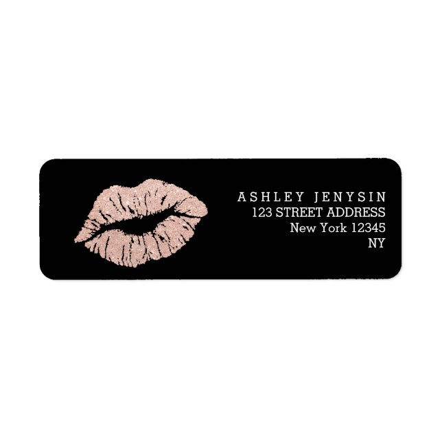 Faux rose gold glitter lips kiss makeup label (Front)