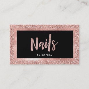 Faux Rose Gold Glitter Look and Black Nails Business Card