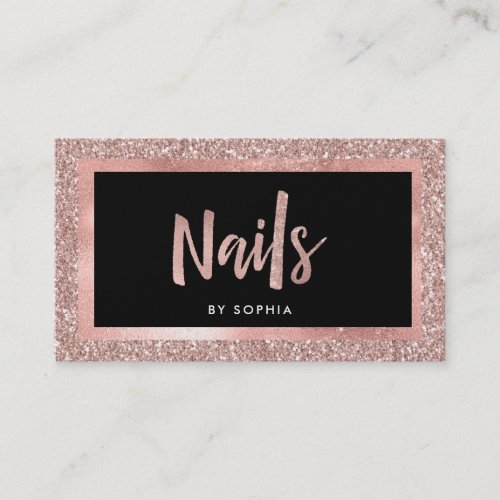 Faux Rose Gold Glitter Look and Black  Nails Business Card