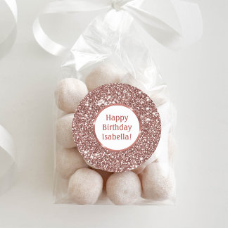 Faux Rose Gold Glitter Look Custom Happy Birthday Classic Round Sticker