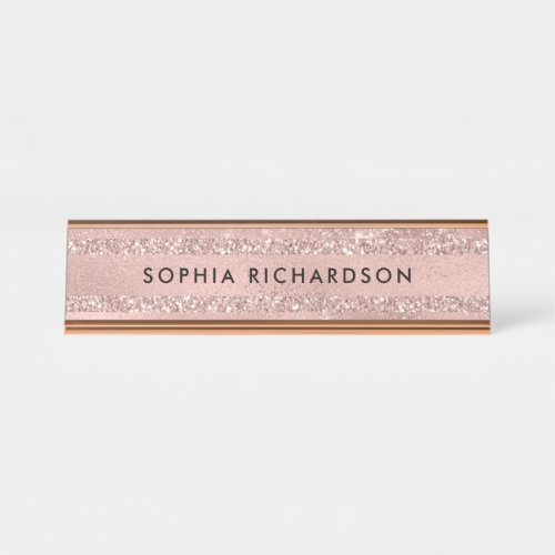 Faux Rose Gold Glitter Look Desk Name Plate