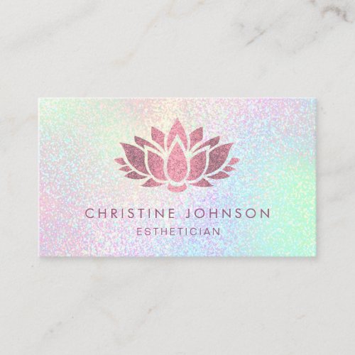 faux rose gold glitter lotus flower business card