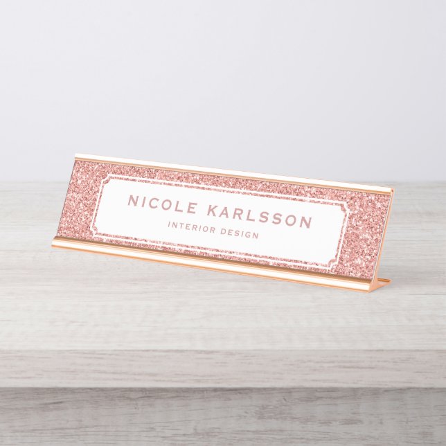Faux Rose Gold Glitter Lux Personalized Name Plate (Front)
