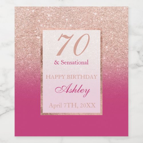 Faux rose gold glitter magenta chic 70 sensational wine label