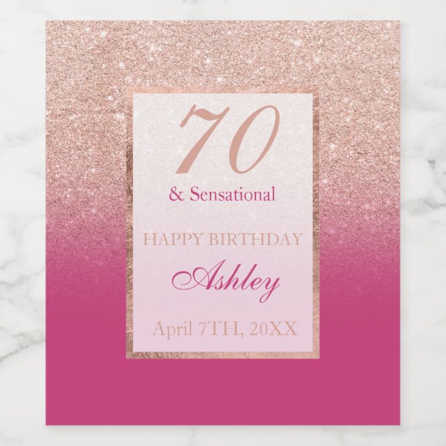 Faux rose gold glitter magenta chic 70 sensational wine label (Single Label)