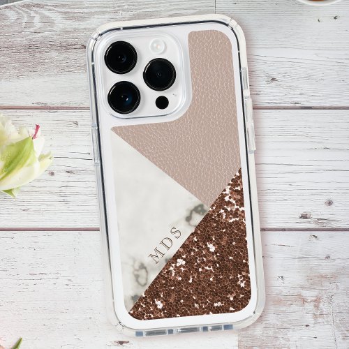 Faux Rose Gold Glitter Marble Blush Pink Monogram iPhone 15 Pro Max Case