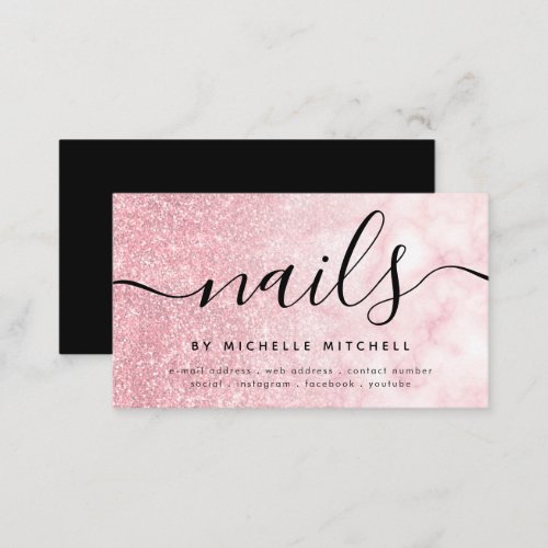 Faux Rose Gold Glitter Marble Nails Blush Black Business Card