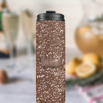 Faux Rose Gold Glitter Monogram Elegant Thermal Tumbler by mothersdaisy at Zazzle