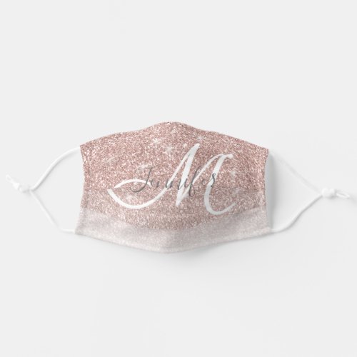 Faux Rose Gold Glitter Monogram Name Adult Cloth Face Mask