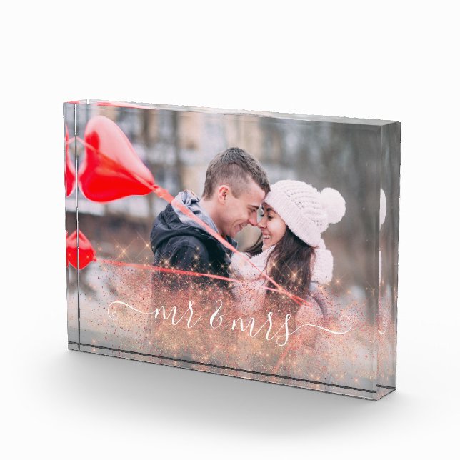 Faux rose gold glitter Mr. & Mrs. custom photo Block (Right)