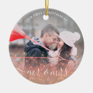 Faux rose gold glitter Mr. & Mrs. custom photo Ceramic Ornament
