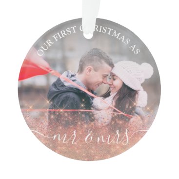 Faux rose gold glitter Mr. & Mrs. custom photo Ornament Faux rose gold glitter Mr. & Mrs. custom photo Ornament