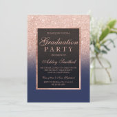 Faux rose gold glitter navy blue Graduation party Invitation (Standing Front)