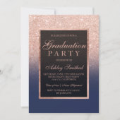 Faux rose gold glitter navy blue Graduation party Invitation (Front)