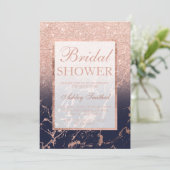 Faux rose gold glitter navy marble Bridal shower Invitation (Standing Front)