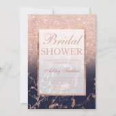 Faux rose gold glitter navy marble Bridal shower Invitation (Front)