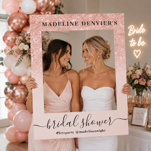 Faux Rose Gold Glitter Ombre Bridal Shower Booth Selfie Frame