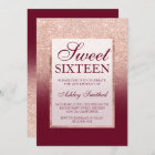 Faux rose gold glitter ombre burgundy Sweet 16