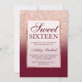 Faux rose gold glitter ombre burgundy Sweet 16 Invitation (Front)
