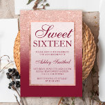 Faux rose gold glitter ombre burgundy Sweet 16 Invitation<br><div class="desc">A modern,  pretty chic and elegant faux rose gold glitter shower ombre with marsala burgundy color block Sweet 16 birthday party invitation with rose gold ombre pattern with burgundy and elegant gold frame Perfect for a princess Sweet sixteen,  perfect  for her,  the fashionista who loves modern pattern and glam</div>