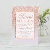 Faux rose gold glitter ombre lilac chic Sweet 16 Invitation (Standing Front)