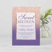 Faux rose gold glitter ombre purple Sweet 16 Invitation (Standing Front)