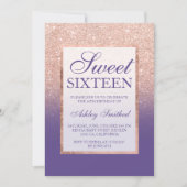 Faux rose gold glitter ombre purple Sweet 16 Invitation (Front)