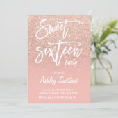 Faux rose gold glitter ombre typography Sweet 16 Invitation (Standing Front)
