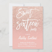 Faux rose gold glitter ombre typography Sweet 16 Invitation (Front)