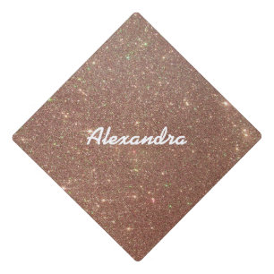 Faux Rose Gold Glitter optional Name Graduation Cap Topper