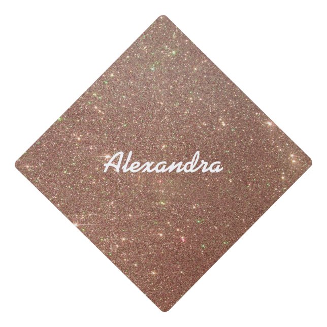 Faux Rose Gold Glitter optional Name Graduation Cap Topper (Front)