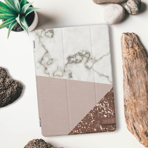 Faux Rose Gold Glitter Pink Marble iPad Cover