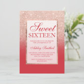 Faux rose gold glitter red chic Sweet 16 Invitation (Standing Front)
