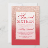 Faux rose gold glitter red chic Sweet 16 Invitation (Front)