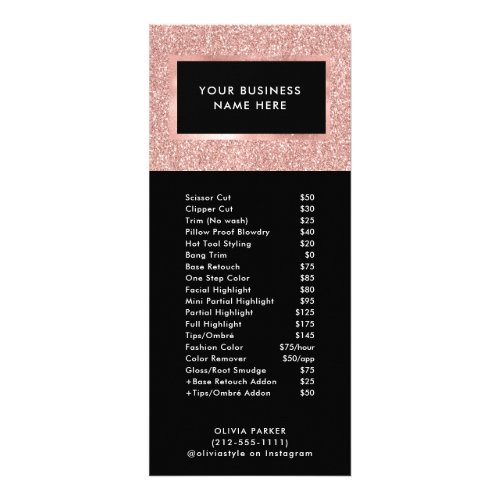 Faux Rose Gold Glitter  Salon Price List Service Rack Card