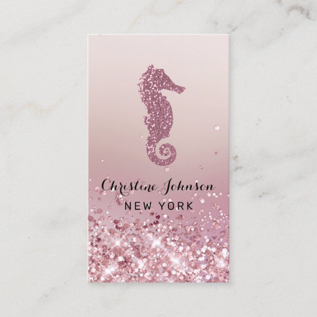 •faux rose gold glitter seahorse logo business card (Front)