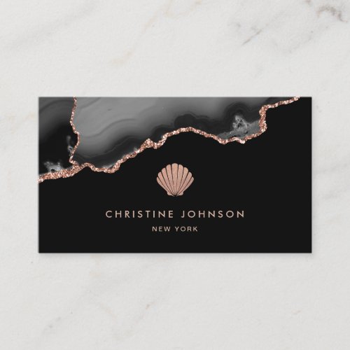 faux rose gold glitter seashell business card