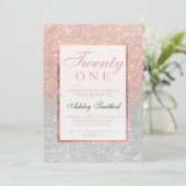 Faux rose gold glitter silver chic 21st birtday invitation (Standing Front)