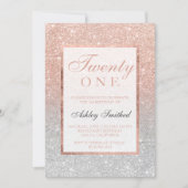 Faux rose gold glitter silver chic 21st birtday invitation (Front)