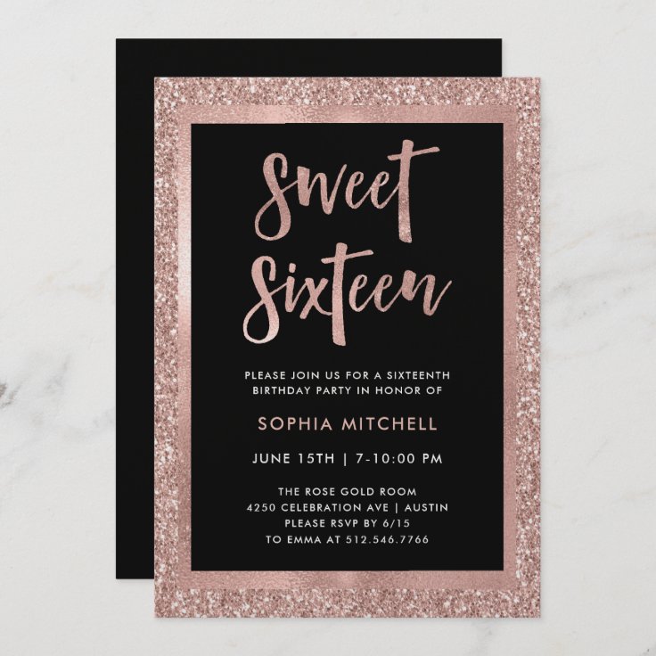 Faux Rose Gold Glitter | Sweet 16 Party Invitation | Zazzle