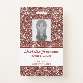 Faux Rose Gold Glitter Texture Look &amp; Custom Info Badge