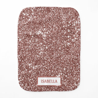 Faux Rose Gold Glitter Texture Look &amp; Custom Name Baby Burp Cloth