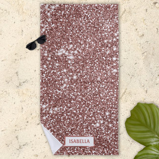 Faux Rose Gold Glitter Texture Look &amp; Custom Name Beach Towel