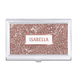 Faux Rose Gold Glitter Texture Look &amp; Custom Name Business Card Case