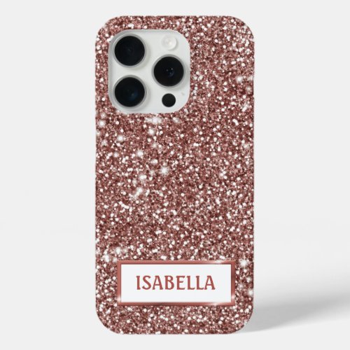 Faux Rose Gold Glitter Texture Look  Custom Name iPhone 15 Pro Case
