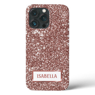 Faux Rose Gold Glitter Texture Look &amp; Custom Name iPhone 13 Pro Case