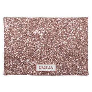 Faux Rose Gold Glitter Texture Look &amp; Custom Name Cloth Placemat
